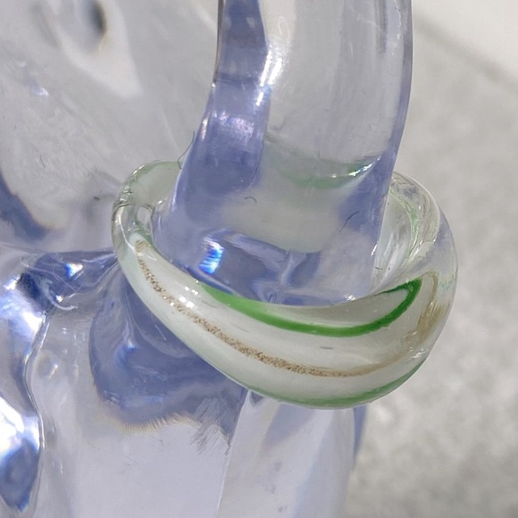 Vintage Art Glass Handmade Cream Green Gold Glitter Band Ring - Picture 5 of 11